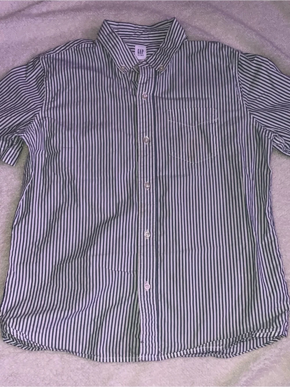 GAP Green & White Striped Short-Sleeve Button-Down Shirt